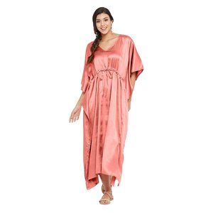Riara Fashion Full Length Dress with Drawstring for Womens Satin Kaftan NIghty